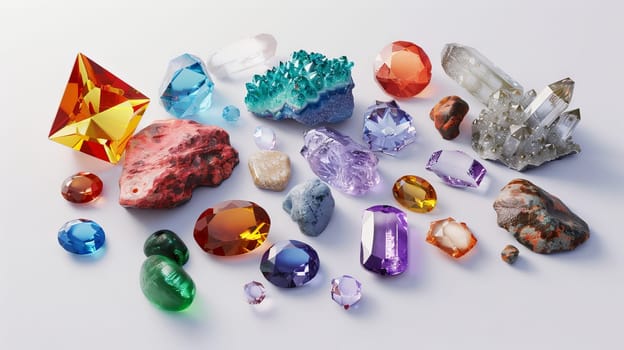 Glistening gemstones offering a glimpse into the wonders of the earth against a pure white backdrop