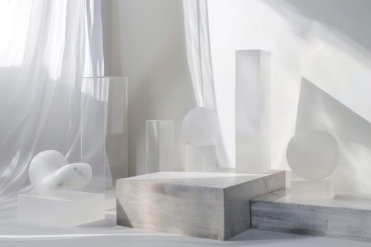 Minimalist decoration pieces against a soft transparent white surface, adding simplicity to designs