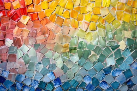 Rainbow-colored ceramic tiles transparently arranged in a mosaic pattern