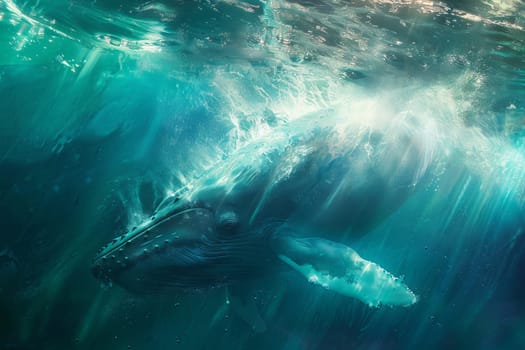 Refreshing splash of water from a diving whale in the open ocean
