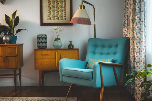 Retro-inspired mid-century decor against a soft transparent white surface, adding retro flair