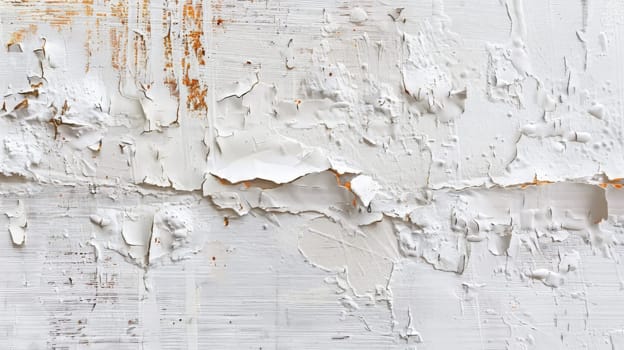 The image is a white background with a lot of peeling paint. The peeling paint gives the image a sense of decay and neglect