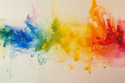 Rainbow-colored paint transparently splattered on a canvas