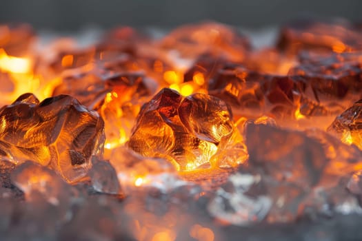 Glowing embers radiating warmth and intensity on a transparent white surface, perfect for dramatic concepts
