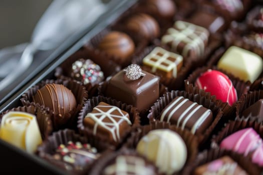 Romantic proposal with a ring hidden in a box of chocolates