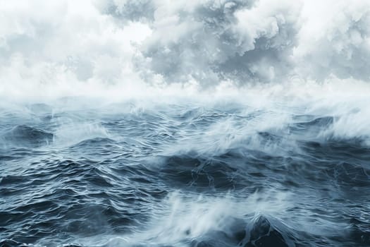 Stormy ocean with menacing nimbostratus clouds on a transparent white background, ideal for dramatic marine compositions