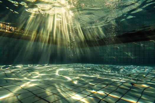 Sunlight streaming through the surface of a calm swimming pool