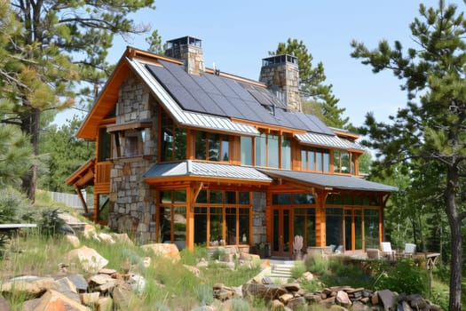Sustainable energy-efficient home with passive solar design and energy-efficient appliances, reducing carbon footprint