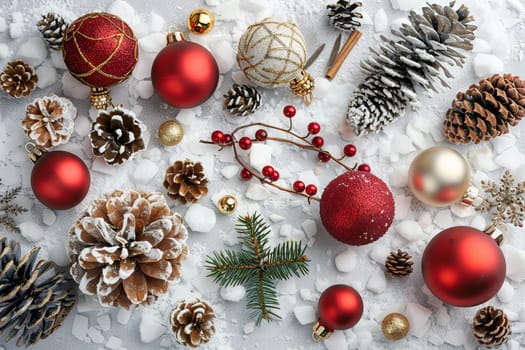 Traditional Christmas decorations on a transparent white canvas, ideal for festive cards
