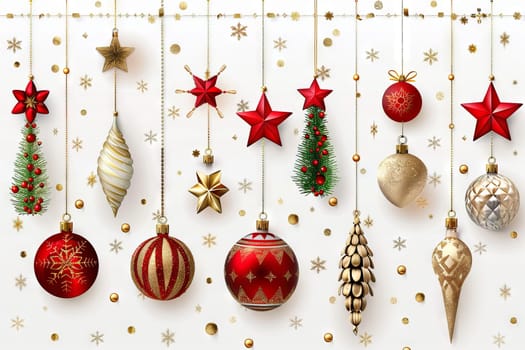 Traditional Christmas decorations on a transparent white canvas, ideal for festive banners