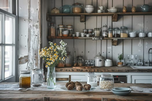 Rustic farmhouse kitchen decor against a soft transparent white backdrop, perfect for cozy gatherings