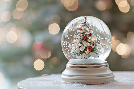 Whimsical Christmas snow globe on a soft transparent white backdrop, perfect for holiday cards
