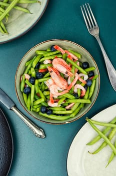 Tasty salad with shrimp and green beans or haricots