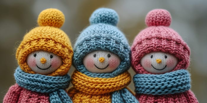 Happy smiling snowman with a wool hat, scarf and pullover, christmas holiday, autumn and winter season