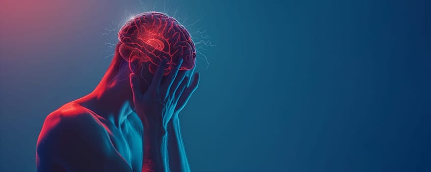 Migraine headache attack, epilepsy tumor, psychological pressure and stress, mind with burnout or trauma, human brain
