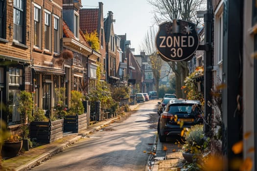 This image captures a picturesque street with parking cars and charming houses, possibly indicating a residential area within a city