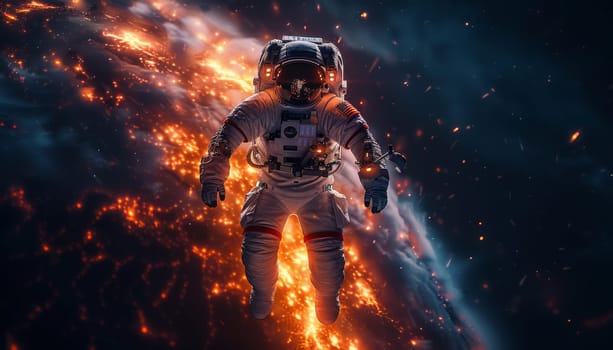 A visually striking image of an astronaut in a spacesuit floating in the vastness of space. The Earth, with bright lights and stunning atmospheric glow, forms an awe-inspiring backdrop.