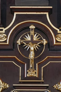Jesus on the cross on the main altar in the church of St. Clare of Assisi in Zagreb, Croatia