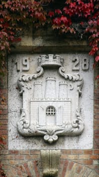 Coat of arms of the city of Zagreb in the cemetery Mirogoj in Zagreb, Croatia