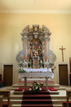 Main altar in the parish church of Saint Sylvester Pope in Kanfanar, Croatia