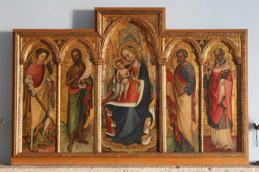 Virgin Mary with child and Saints, Abbot's treasury in the Saint Mark Church in Korcula, Korcula island, Croatia
