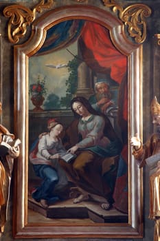 Education of the Virgin Mary, altar painting on the altar of Saint Anne in the parish church of the Holy Trinity in Klenovnik, Croatia