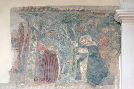 Saint Anthony, old fresco in the church of St. Brice of Tours in Kalnik, Croatia