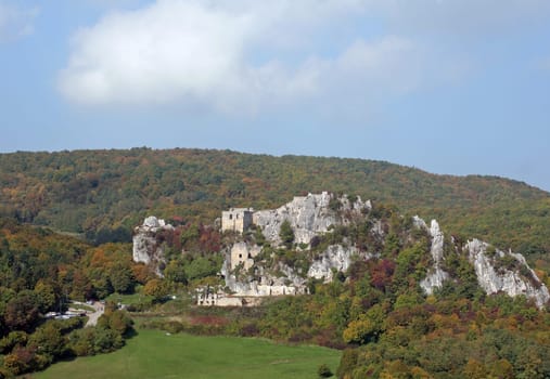 Aerial view of Kalnik old city on the hill of Kalnik near Krizevci, Croatia