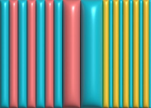 Pink, yellow and blue inflated stripes, 3D rendering illustration