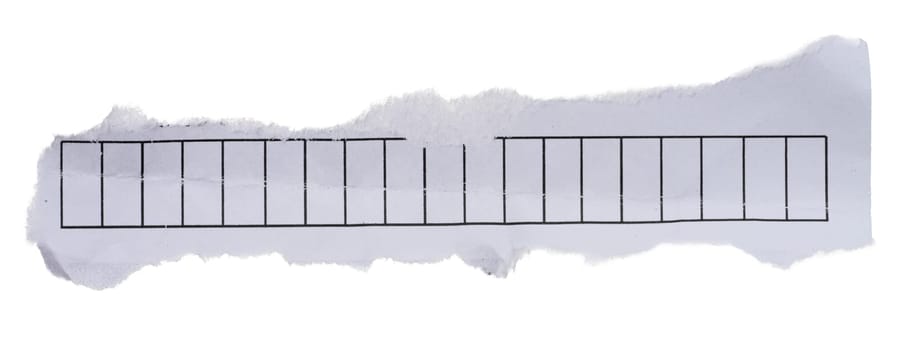 White strip of paper with torn edges on isolated background