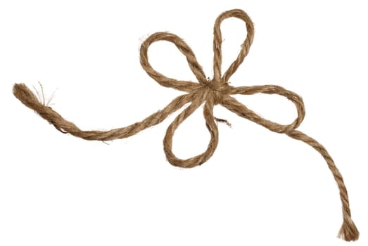 Brown jute rope tied in a bow on an isolated background
