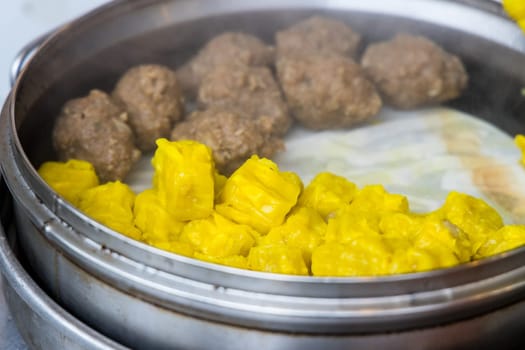 Hong Kong local snack Siu Mai fish meat and beef ball at street