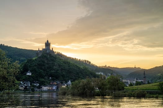 Cochem, Germany - May 31, 2024: Panoramic image of Cochem with old castle on May 31, 2024 in Rhineland-Palatinate, Germany