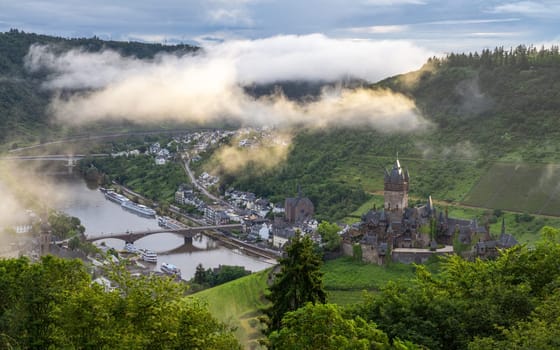 Cochem, Germany - May 30, 2024: Panoramic image of Cochem with old castle on May 30, 2024 in Rhineland-Palatinate, Germany