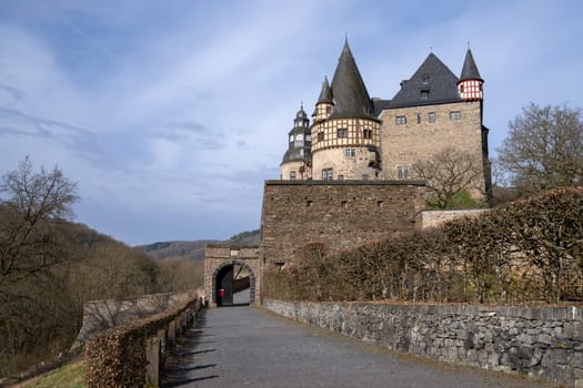 Mayen, Germany - March 10, 2024: Panoramic image of Buerresheim castle close to Mayen on March 10, 2024 in Eifel, Germany