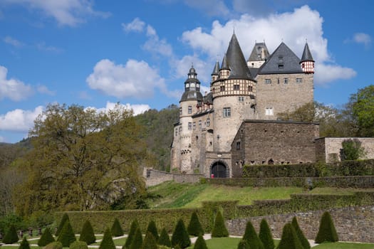 Mayen, Germany - April 23, 2024: Panoramic image of Buerresheim castle close to Mayen on April 23, 2024 in Eifel, Germany