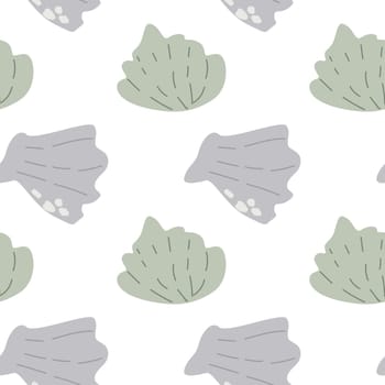 Childrens cute fashion pattern. Childish sea shell seamless background. Marine life elements pattern. Nursery design. Pastel colors. Clams background, seashells, seaweed print. Seashore beach elements