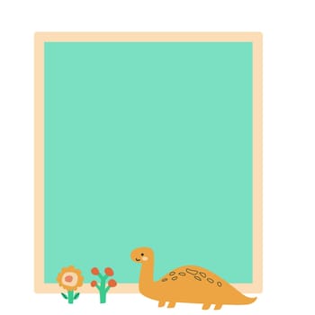 Cute baby dinosaurs background, childish frame for kids design. Childrens cute animals background. Can used for cover design, photo frame, greeting cards, banners.