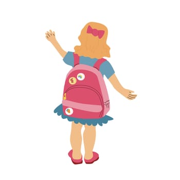Back to school concept element, Little Girl with Childrens schoolbag. Education character. For September, teachers day holiday background.
