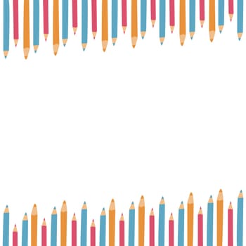 Back to school, kindergarten banner or frame. Children school elements, pencils background with copy space. Children supplies, cute design. Can used for poster, sale banner.