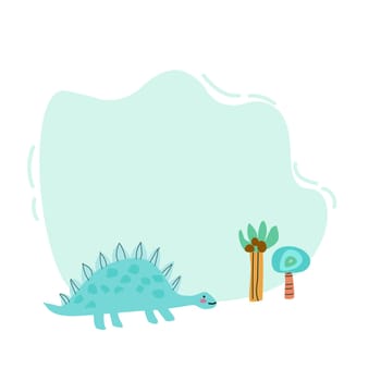 Cute baby dinosaurs background, childish frame for kids design. Childrens cute animals background. Can used for cover design, photo frame, greeting cards, banners.