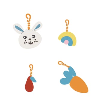 Childrens supplies cute elements of elementary school. Schoolbags pendant. Kindergarten flat elements for education. Back to school.