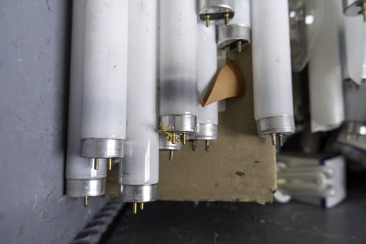 Detail of old damaged and discarded light bulbs, recycling