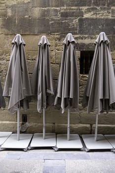 Detail of large umbrellas to protect from the sun
