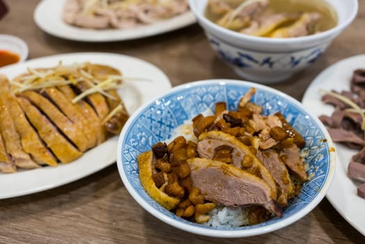 Taiwanese cuisine soy sauce marinated goose and meat in the restaurant