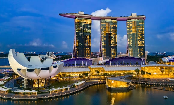 SINGAPORE - MAY 10, 2024: Marina Bay Sands and ArtScience Museum in Singapore