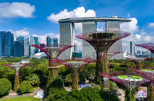 SINGAPORE - MAY 10, 2024: View of Gardens by the Bay and Marina Bay Sands in Singapore
