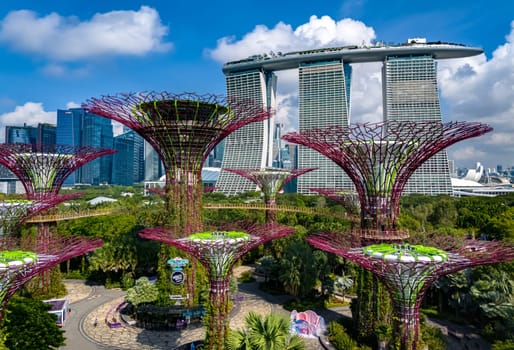 SINGAPORE - MAY 10, 2024: View of Gardens by the Bay and Marina Bay Sands in Singapore