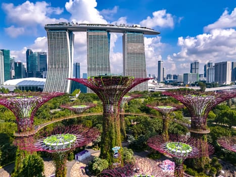 SINGAPORE - MAY 10, 2024: View of Gardens by the Bay and Marina Bay Sands in Singapore