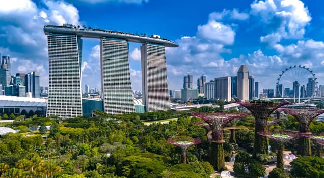 SINGAPORE - MAY 10, 2024: View of Gardens by the Bay and Marina Bay Sands in Singapore